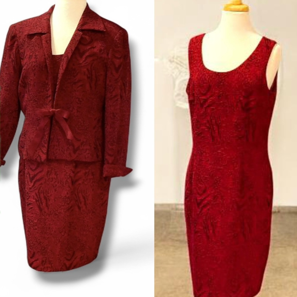 Studio I Petite Burgundy Jacquard Dress